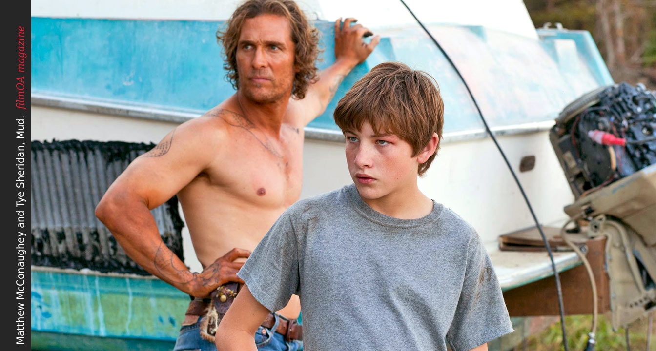 Tye Sheridan and Matthew McConaughey no shirt dirty arms Mud