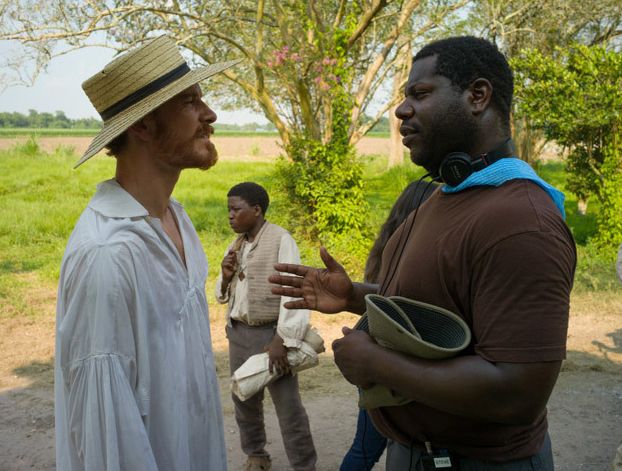 Director Steve McQueen and Michael Fassbender on the set of 