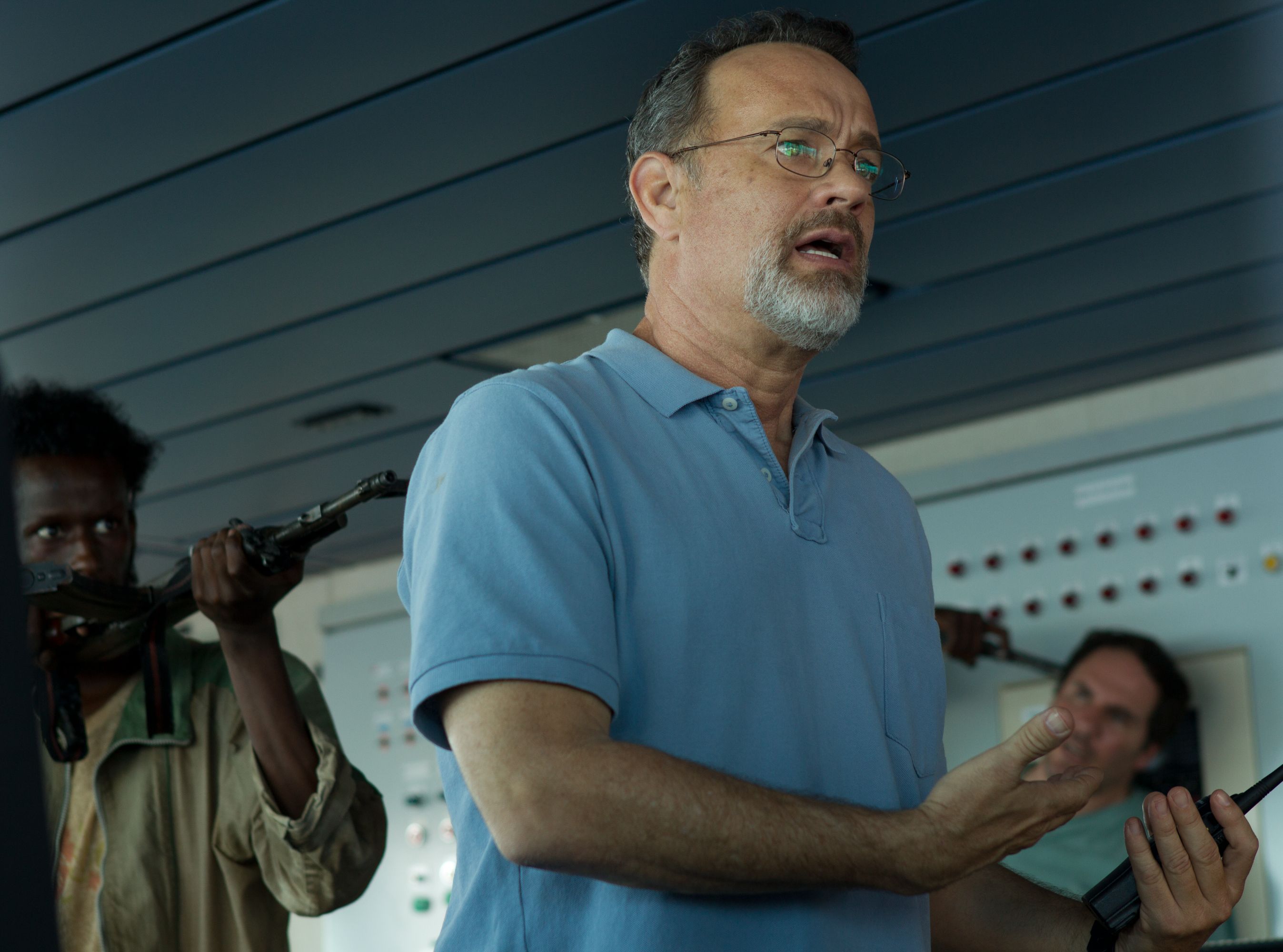 Machine gun points at Captain Phillips