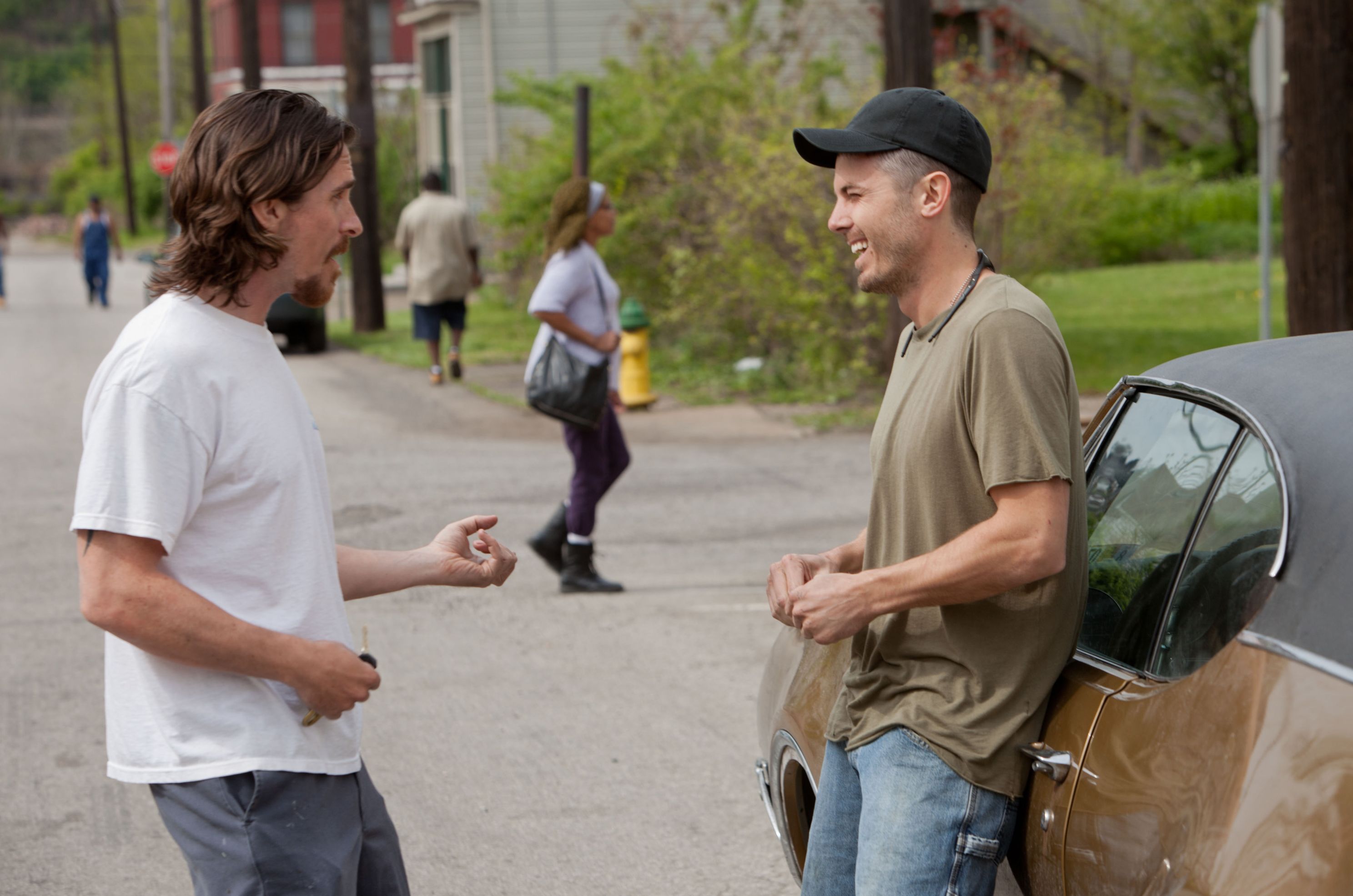 Bale and Affleck having fun on the set of Out of the Furnace