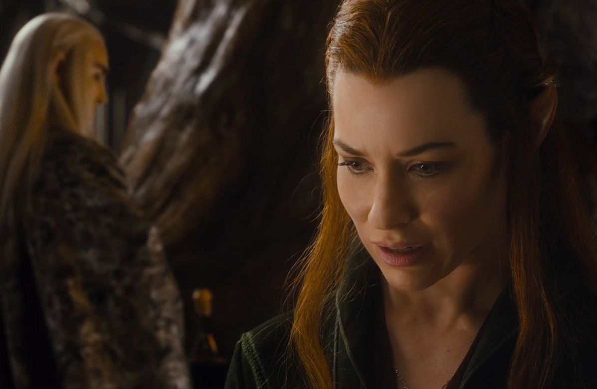 Evangeline Lilly as Tauriel, looking puzzled