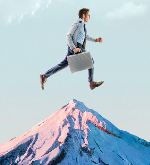 Ben Stiller directs Ben Stiller, in the sky above a mountain