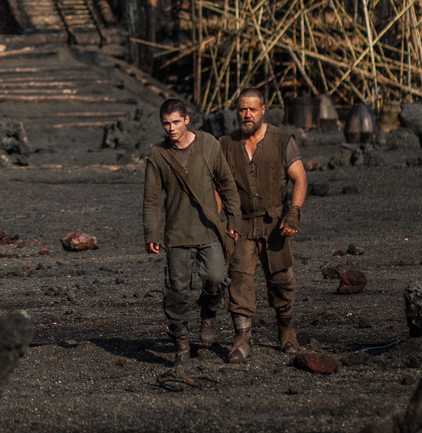 Logan Lerman and Russell Crowe walk around in Noah