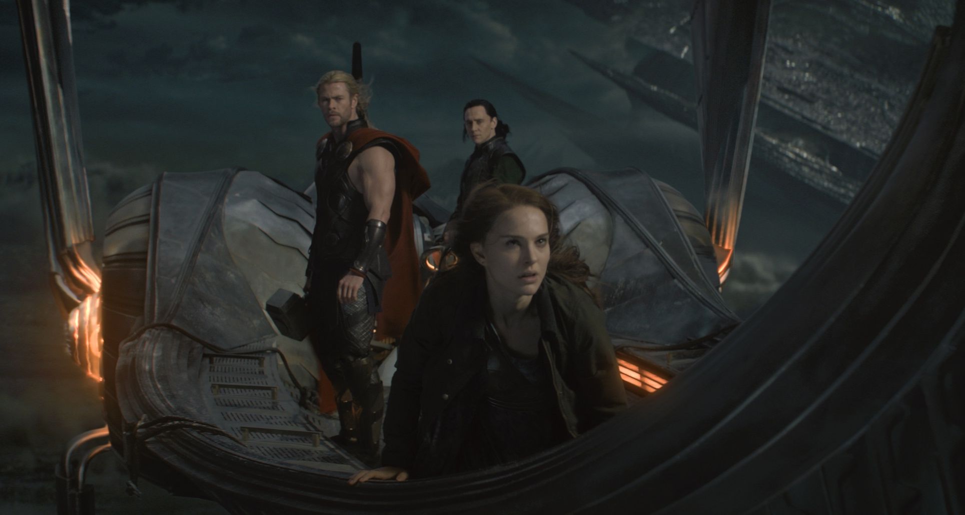 On an actual flying ship in Thor: The Dark World