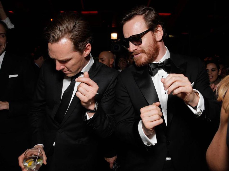 Benedict Cumberbach and Michael Fassbender cutting up the da