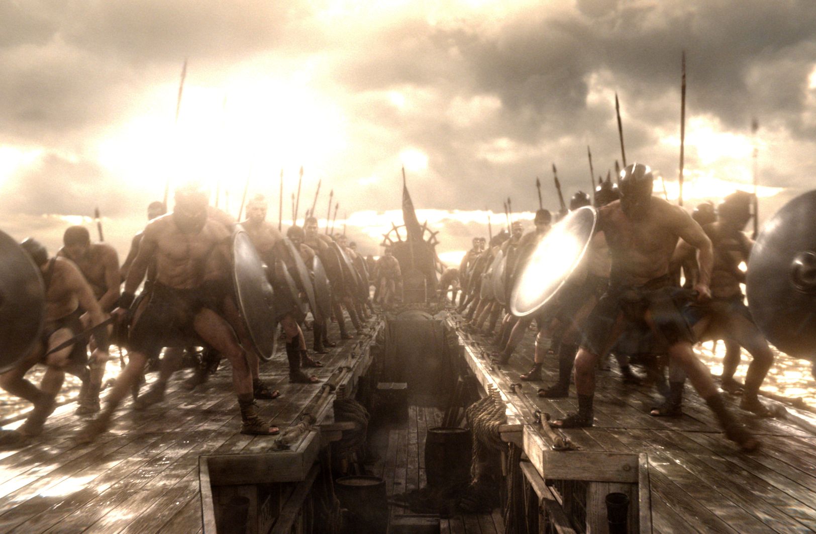 On boat ready to fight, 300: Rise of an Empire