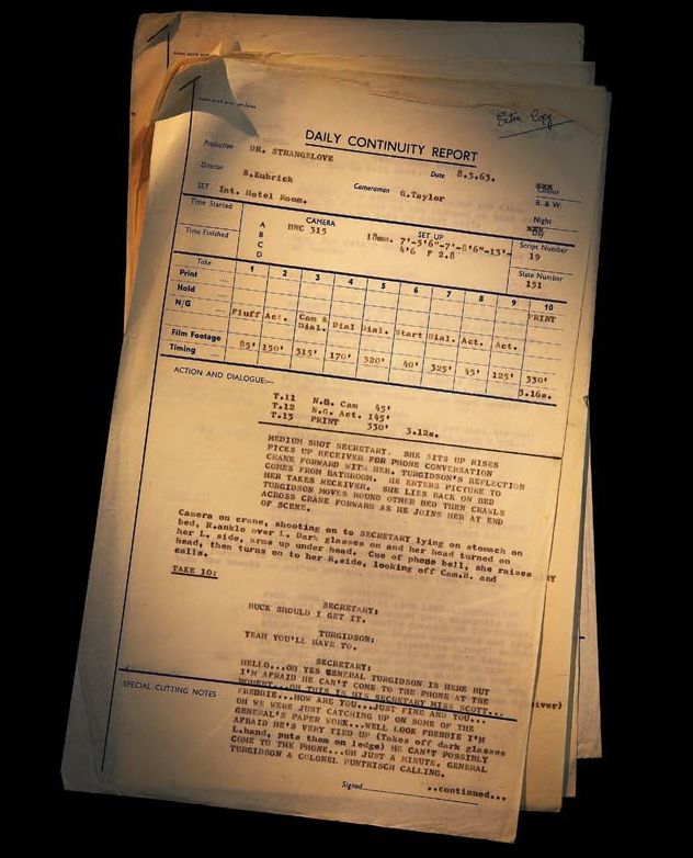 Daily continuity reports from Stanley Kubrick&#039;s, Dr. Strange