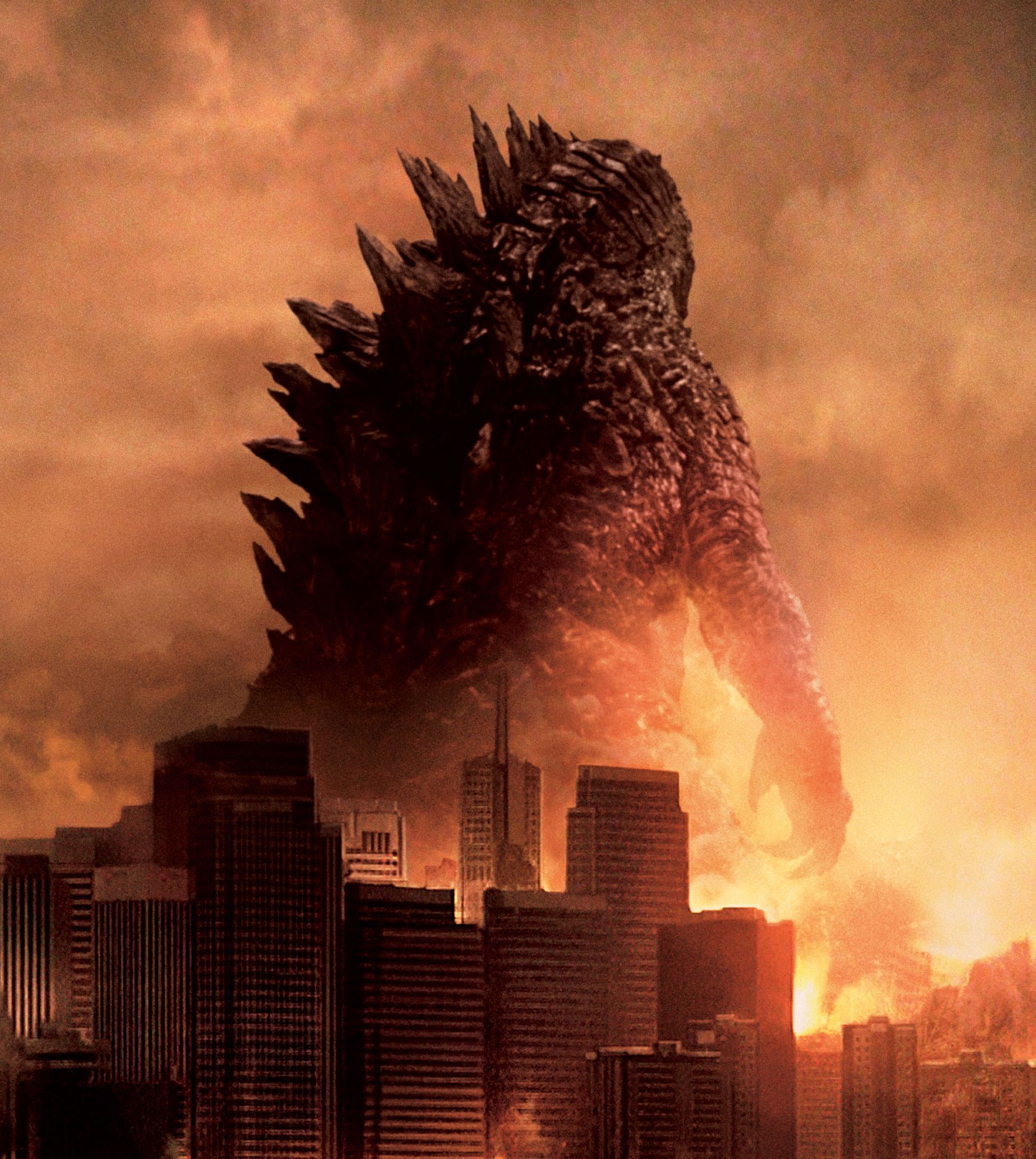 Godzilla close-up in the city