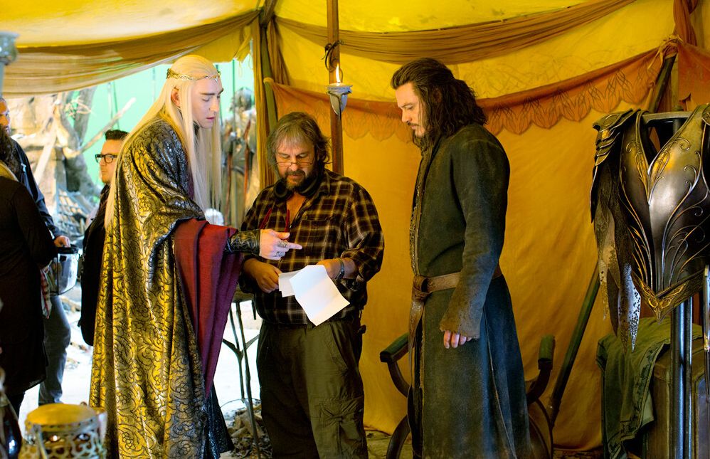 Lee Pace, Peter Jackson and Luke Evans on the set of The Bat