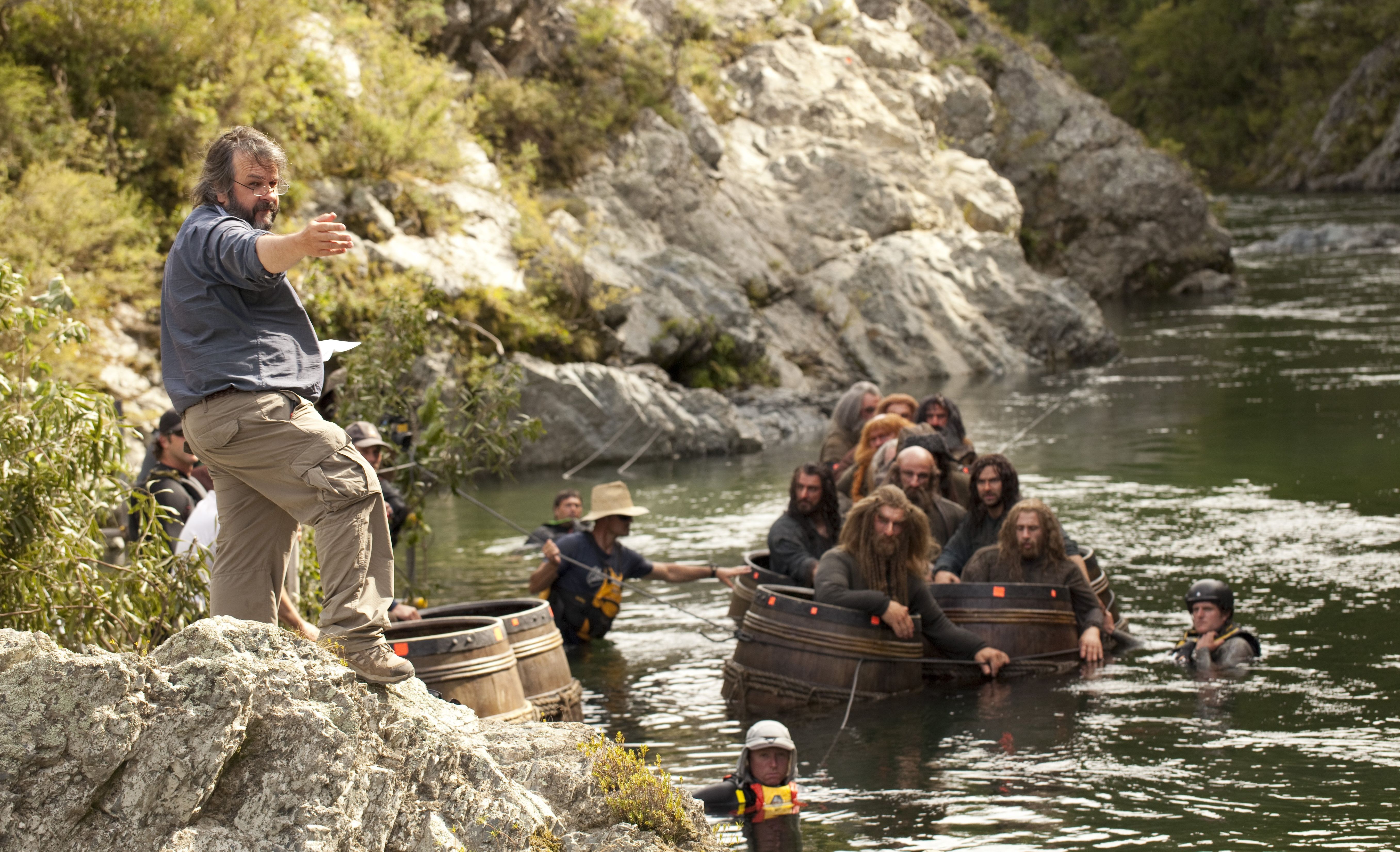 Peter Jackson directing the dwarfs in the river
