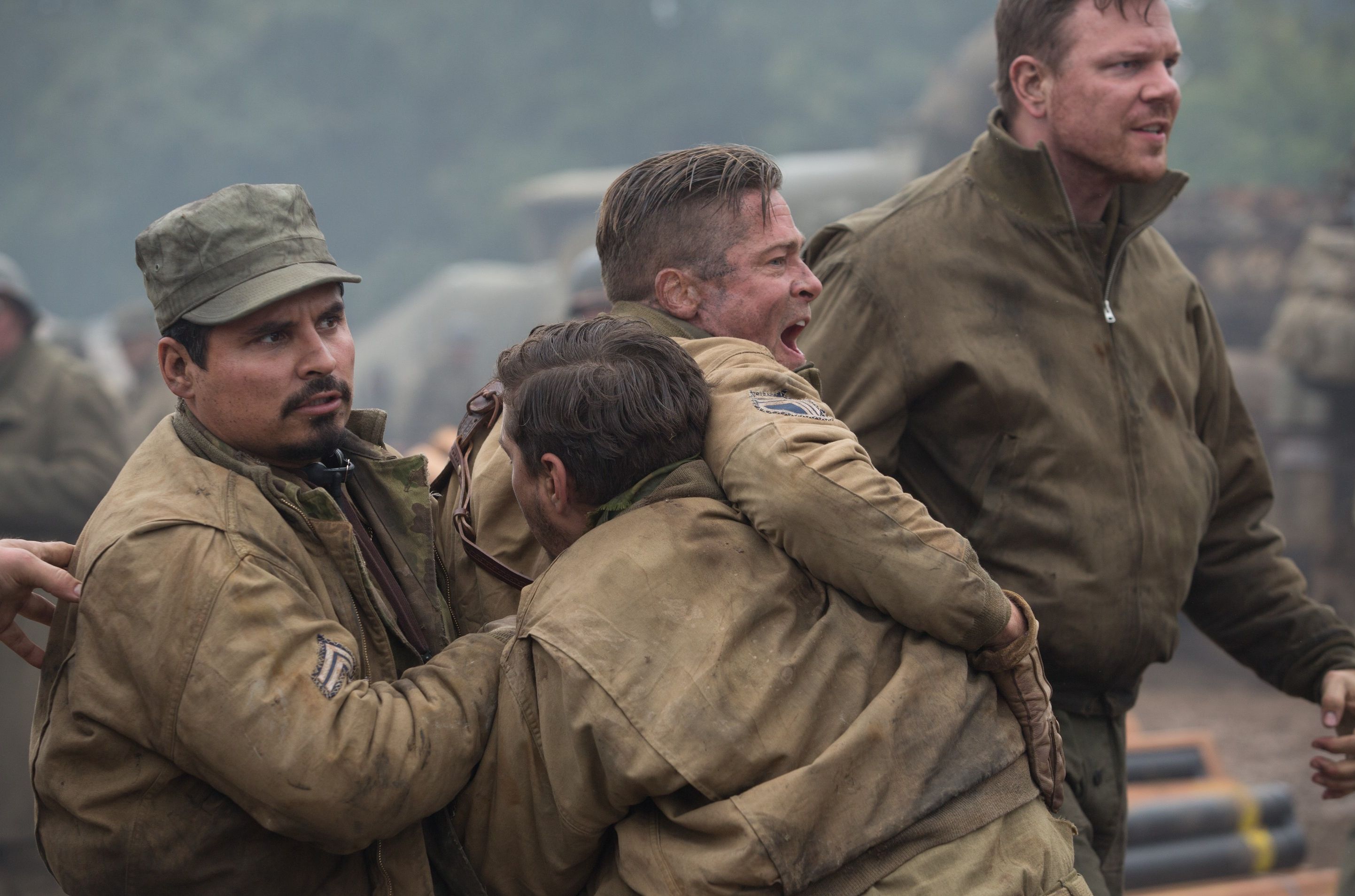 Brad Pitt upset screaming in Fury