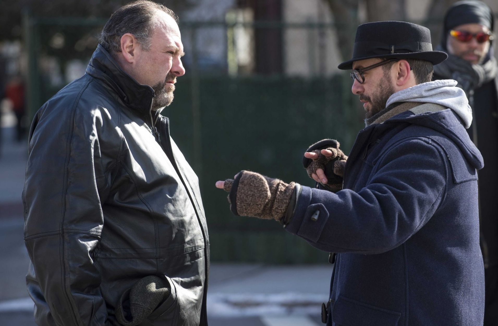 Director Michaël R. Roskam and James Gandolfini on the set 