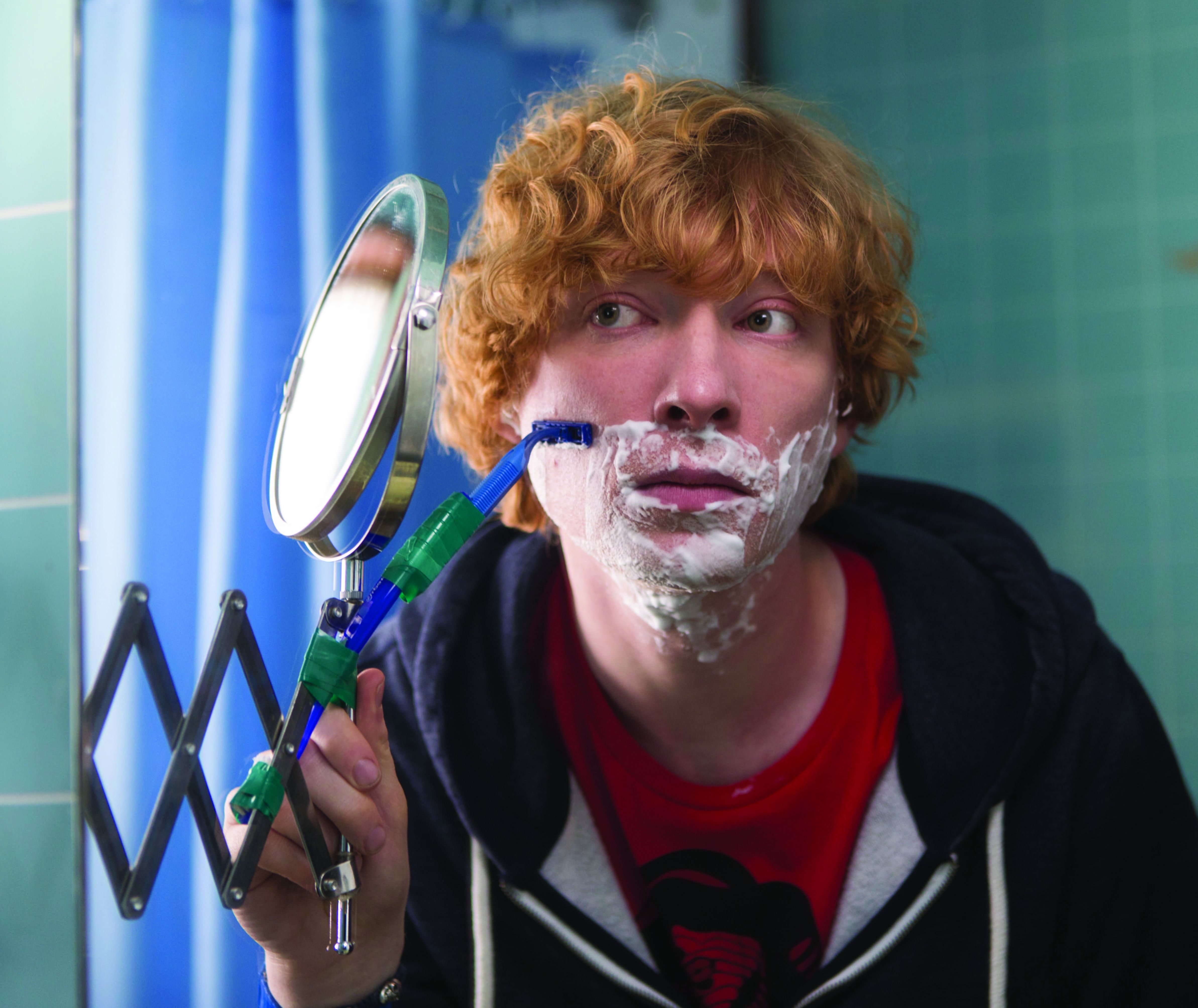 Domhnall Gleeson as Jon shaving weirdly - Frank