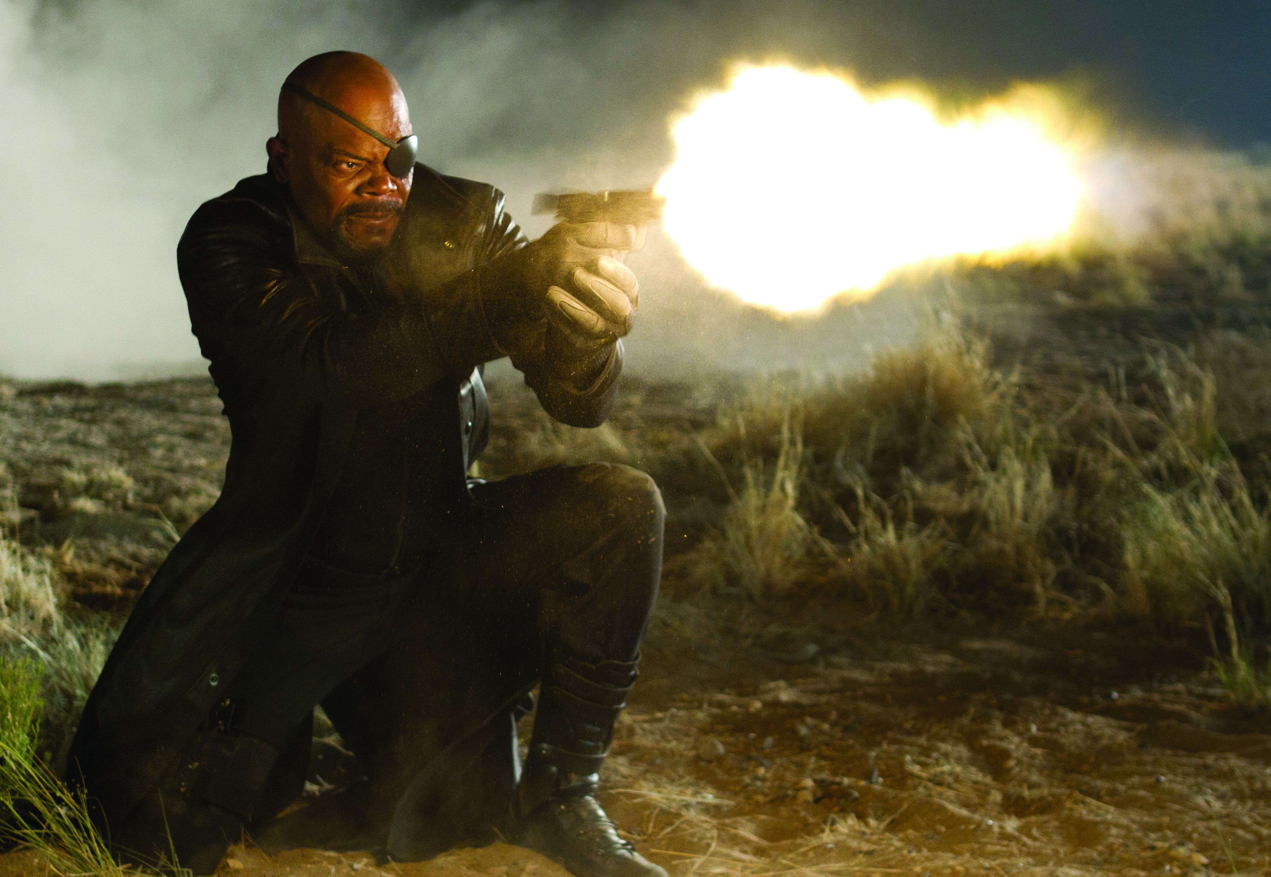 Nick Fury fires gun, The Avengers, part 1