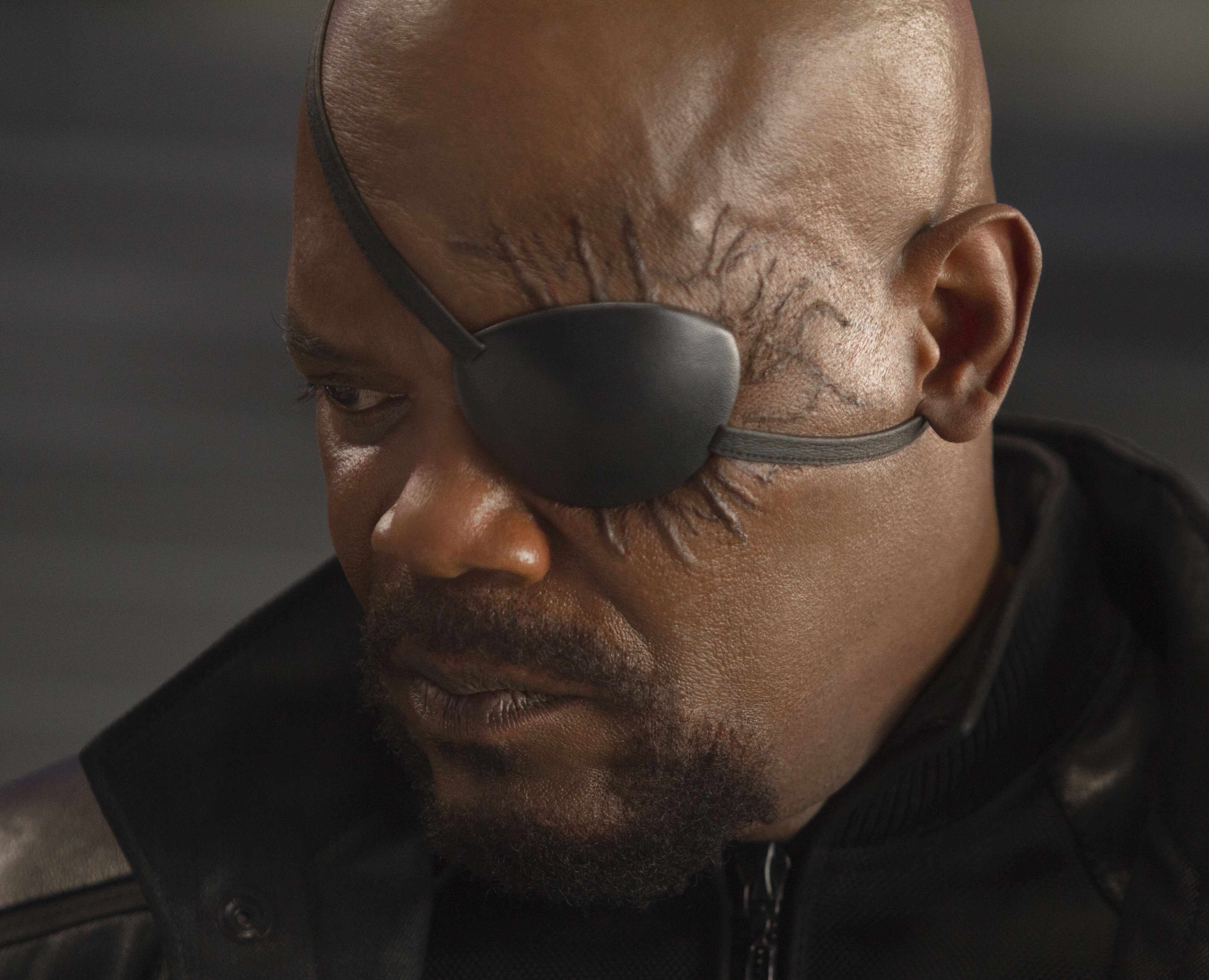 Nick Fury up and close in The Avengers