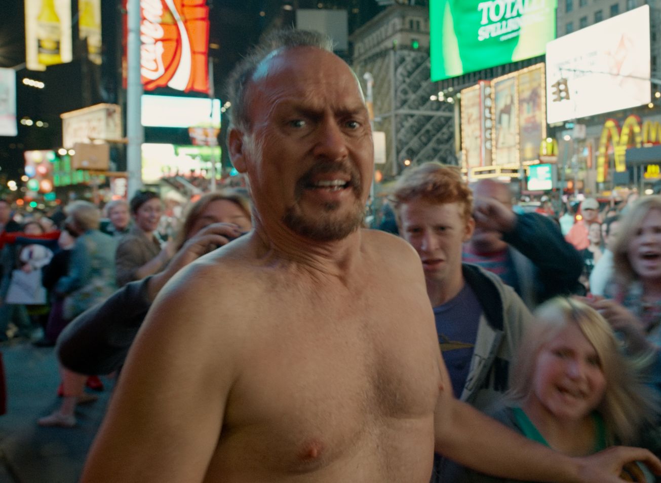 Michael Keaton naked on the street in Birdman.