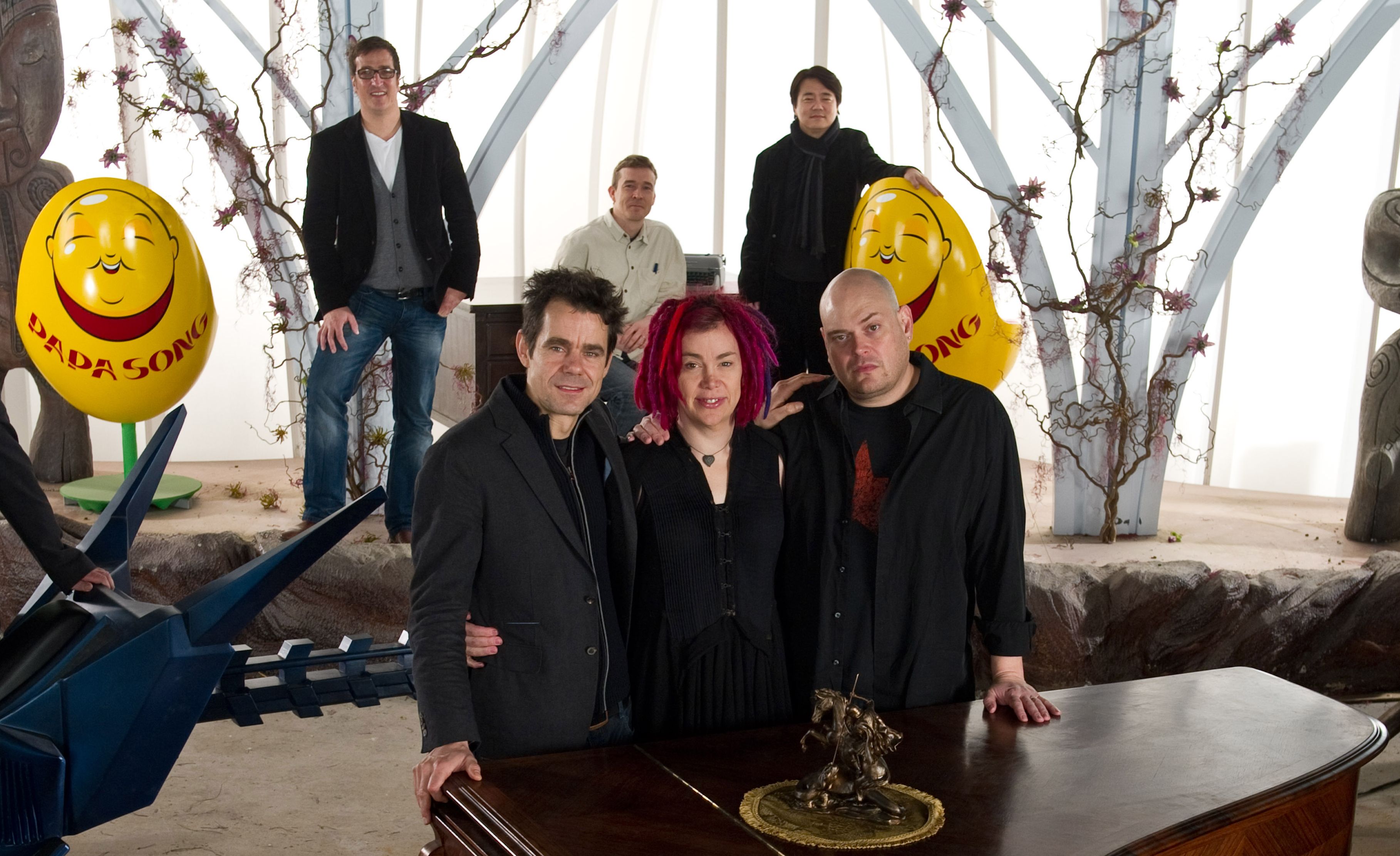 Tom Tykwer, Lana Wachowski and Andy Wachowski on the set of 