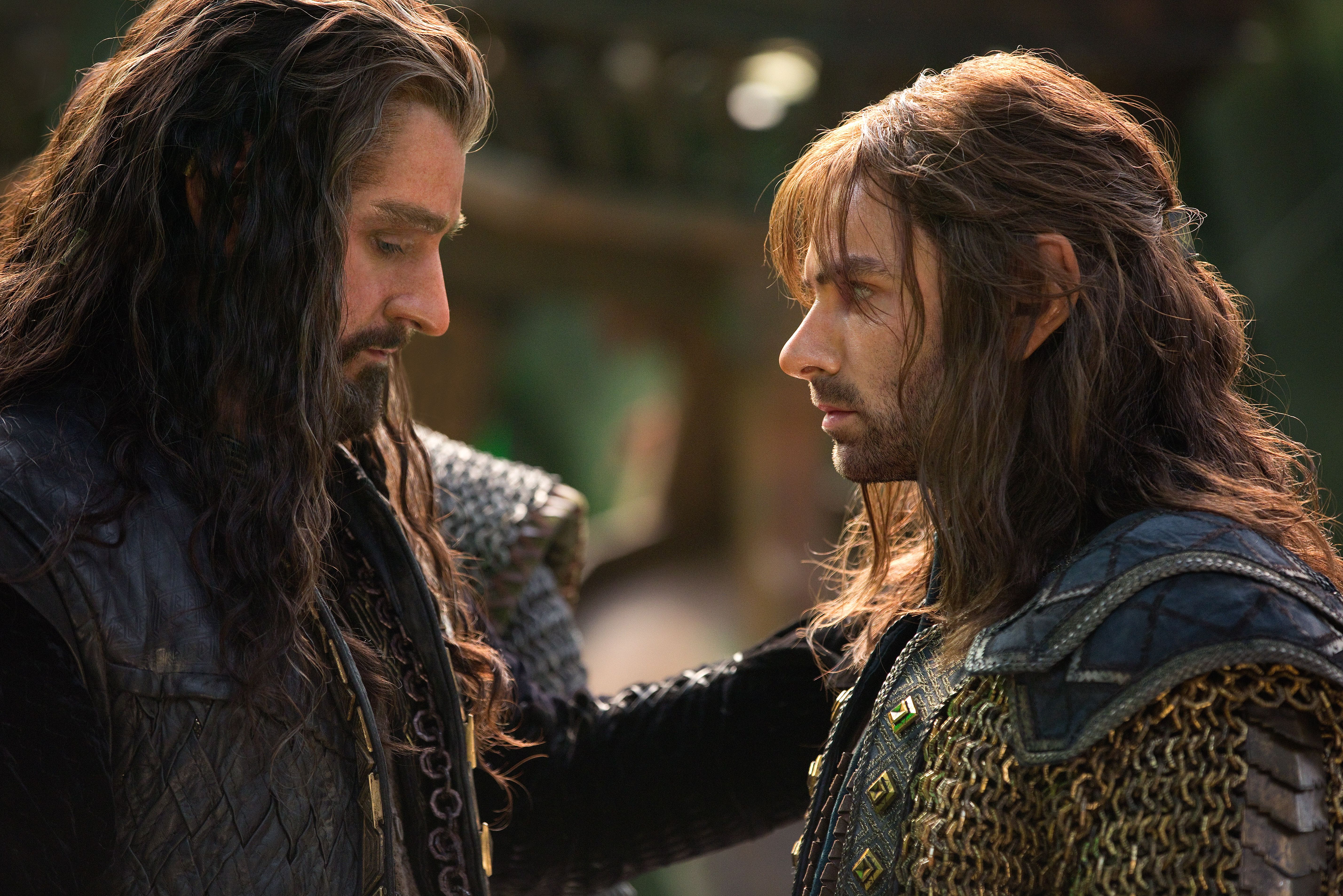 Two dwarfs having a moment in the final Hobbit film