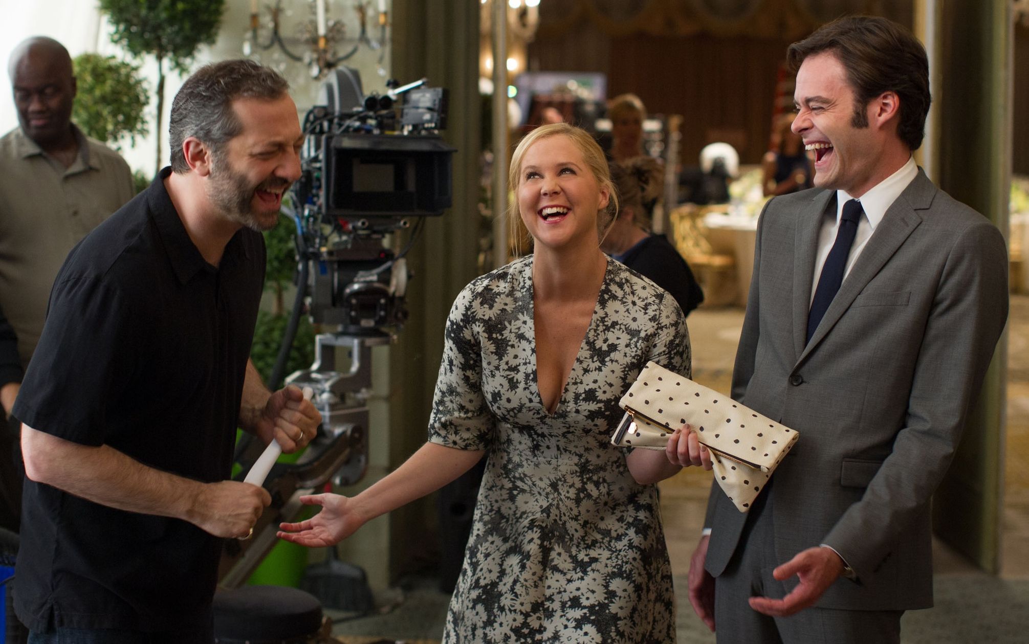Judd Apatow, Amy Schumer and Bill Hader on the set of Trainw