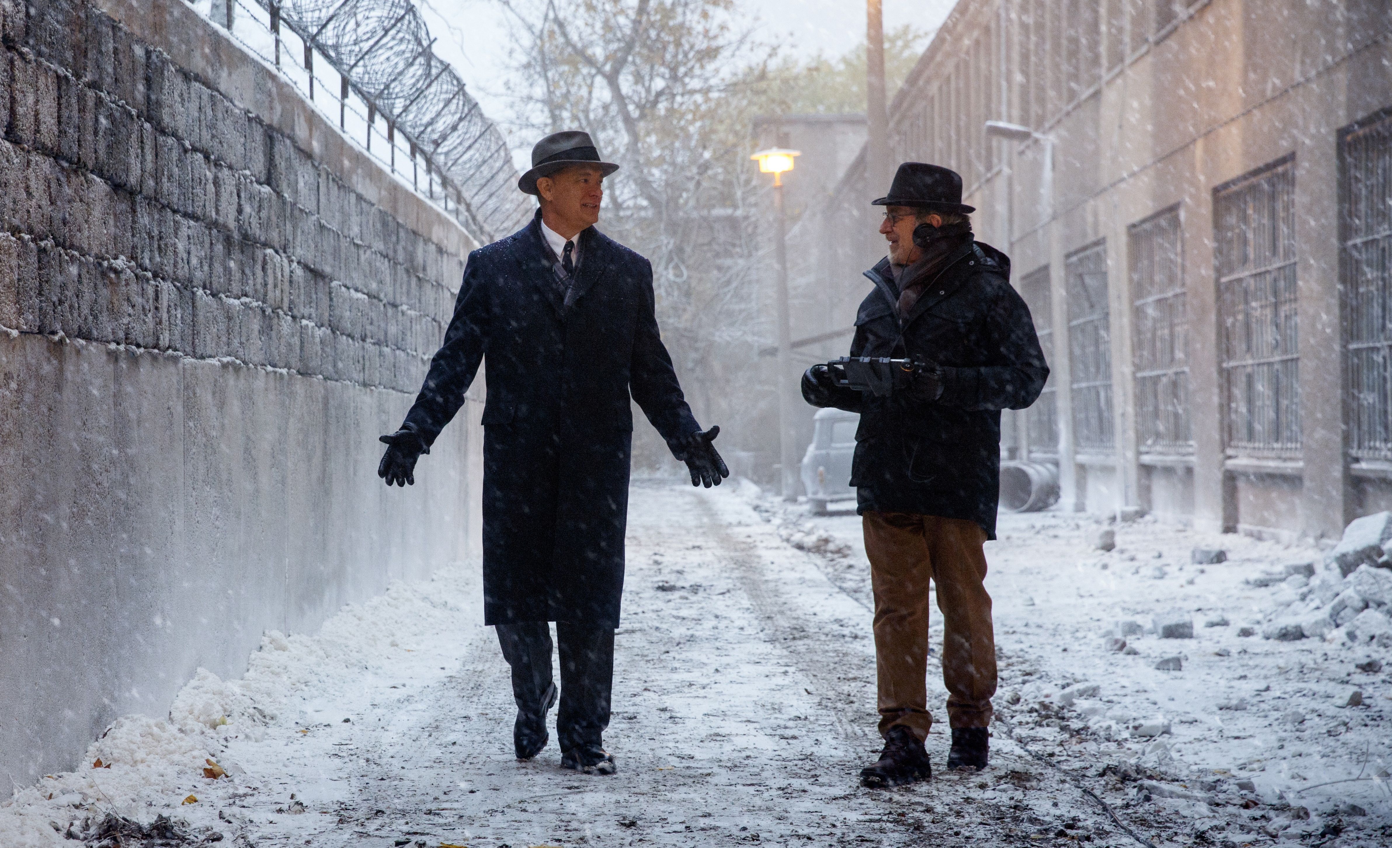 Tom Hanks and Steven Spielberg on the set of Bridge of Spies