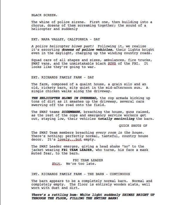 Page One of Max Landis &#039;Fantastic Four&#039; Screenplay