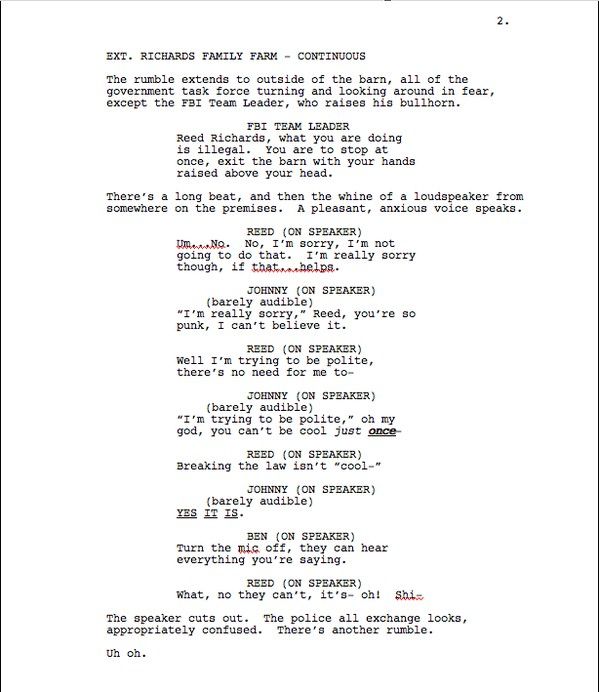 Page Two of Max Landis &#039;Fantastic Four&#039; Screenplay