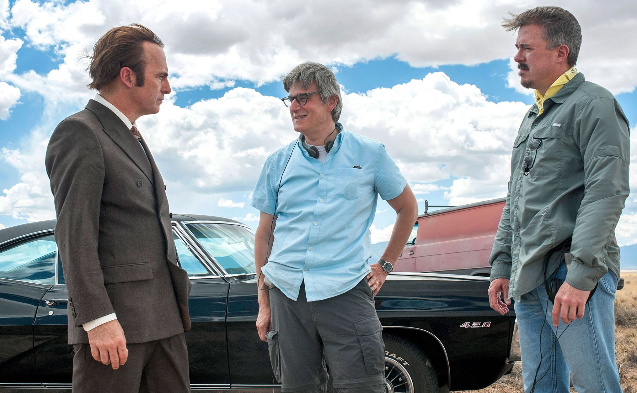 Vince Gilligan, Peter Gould and Bob Odenkirk on the set of &#039;