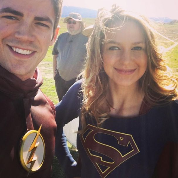 First image of The Flash and Supergirl side by side on Set f