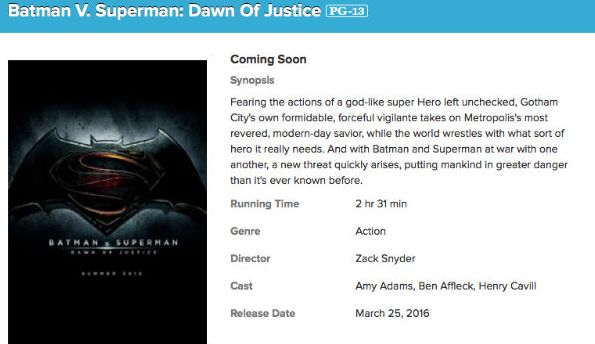 AMC Theaters Website Confirms Batman v Superman Run-time