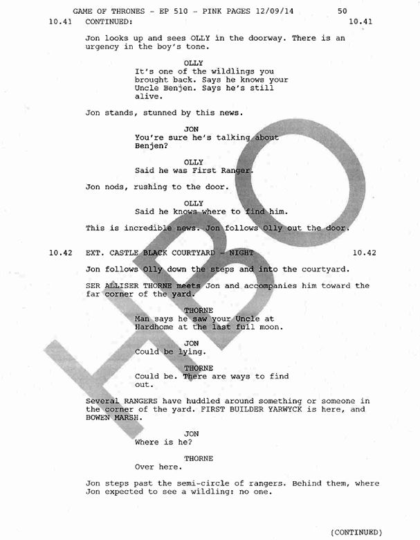 Game of Thrones Jon Snow&#039;s death script page 2