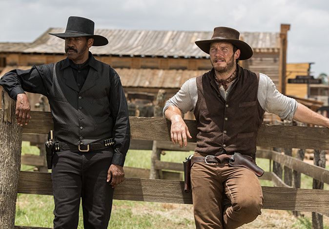 Denzel Washington and Chris Pratt in The Magnificent Seven