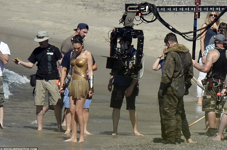 Gal Gadot and crew on set of Wonder Woman