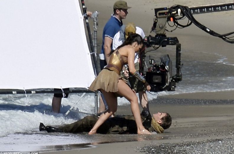 Gal Gadot saves Chris Pine on the set of Wonder Woman