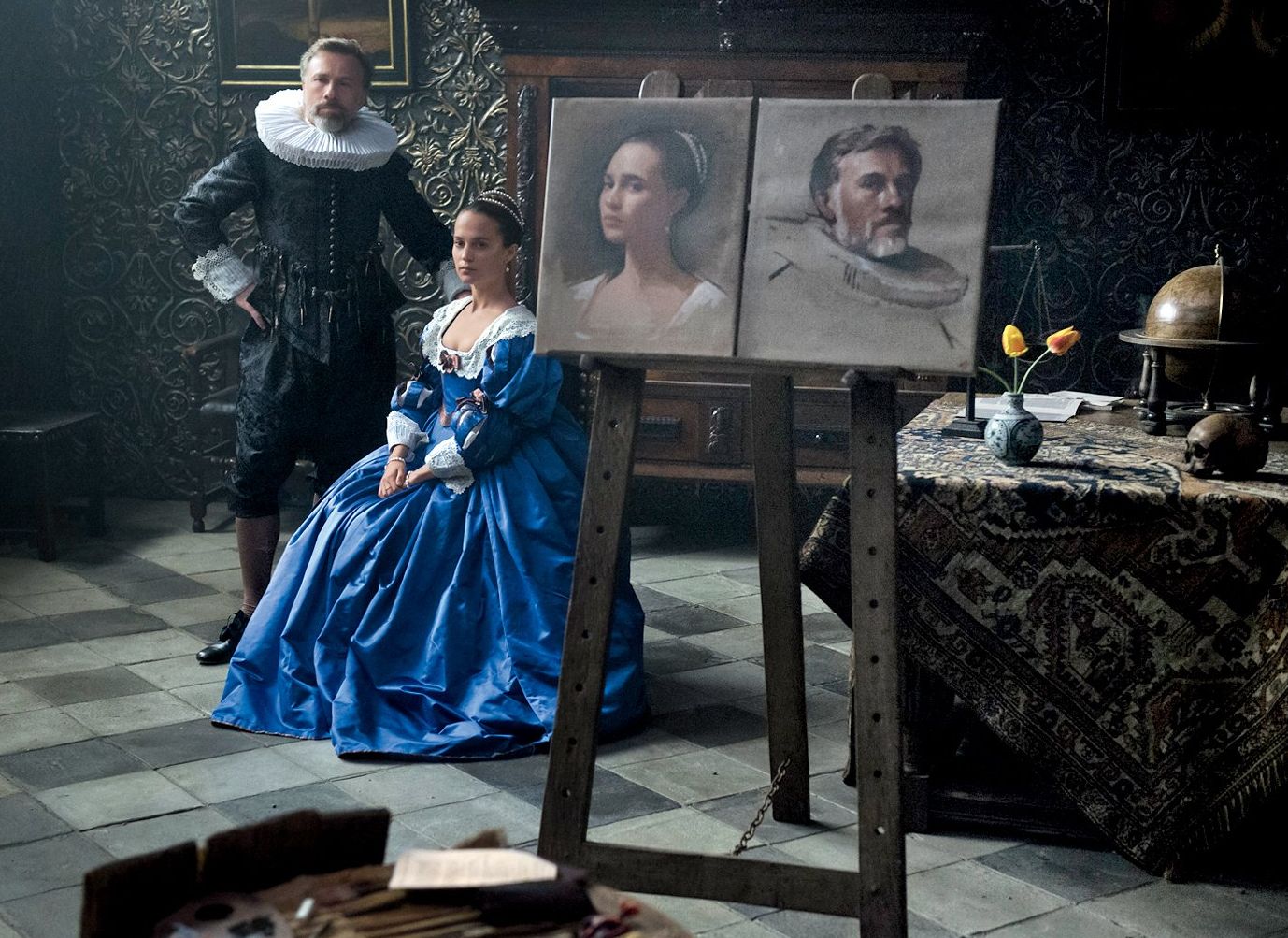 Alicia Vikander and Christoph Waltz in Tulip Fever