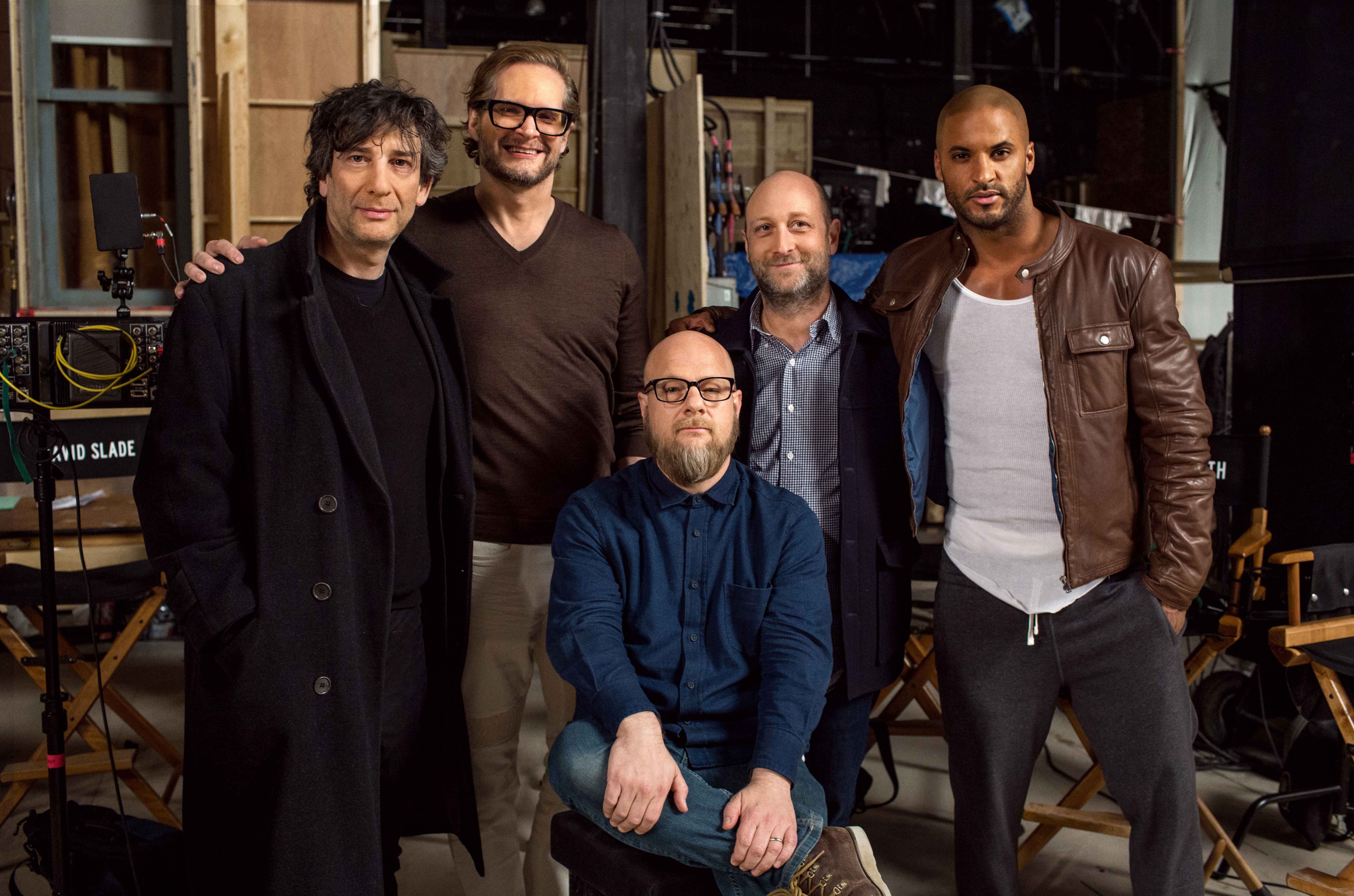 Writer Neil Gaiman with the team behind 'American Gods'