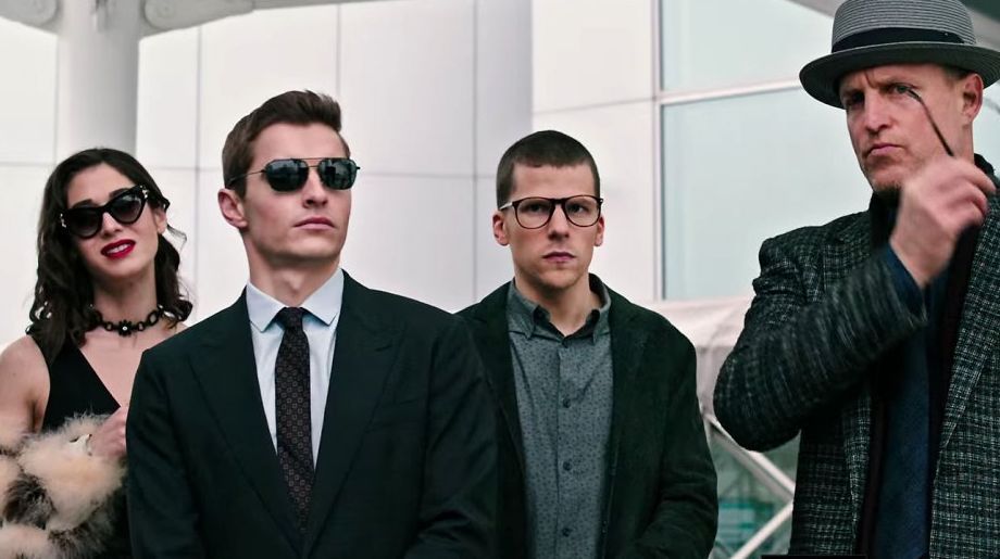 Caplan, Franco, Eisenberg and Harrelson in "Now You See Me 2"