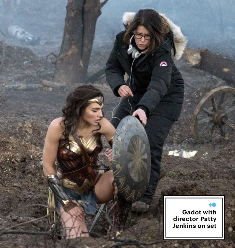 Gal Gadot on the set of Wonder Woman