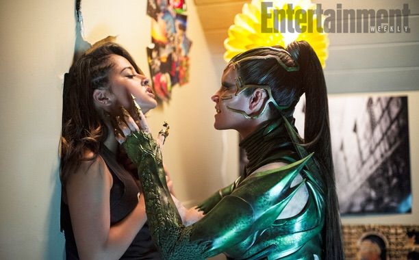 Rita Repulsa (Elizabeth Banks) pinning Trini/the Yellow Rang