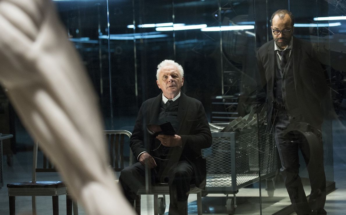 Anthony Hopkins as Dr. Robert Ford and Jeffrey Wright as Ber