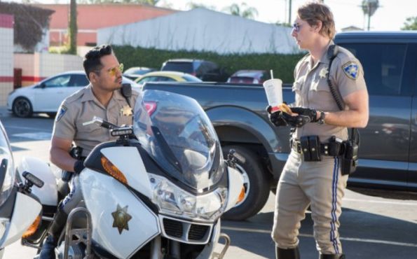 Michael Pena and Dax Shepard in "CHIPS"