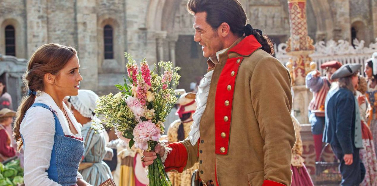 Emma Watson ("Belle") and Luke Evans ("Gaston") in "Beauty and the Beast."