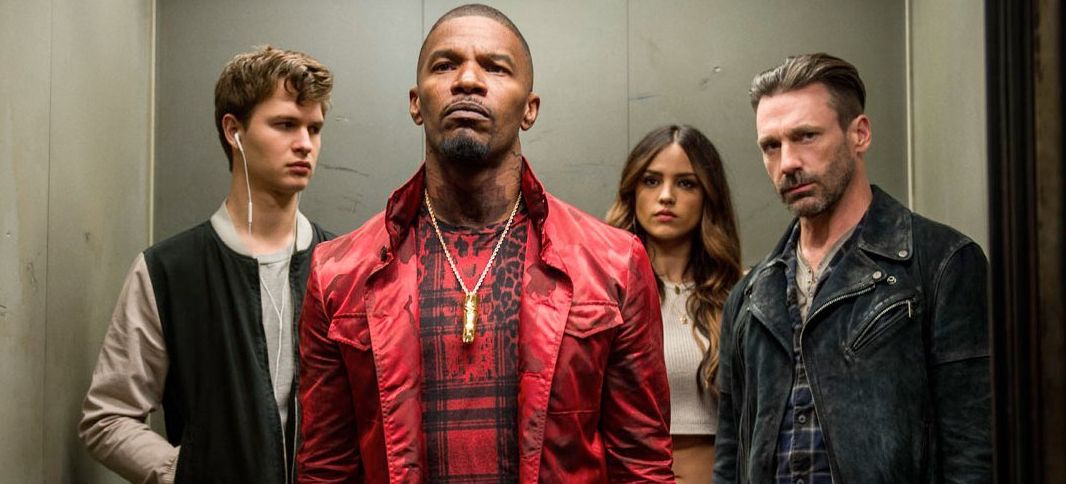 Ansel Elgort, Jamie Foxx, Eiza Gonzalez, Jon Hamm in "Baby Driver"