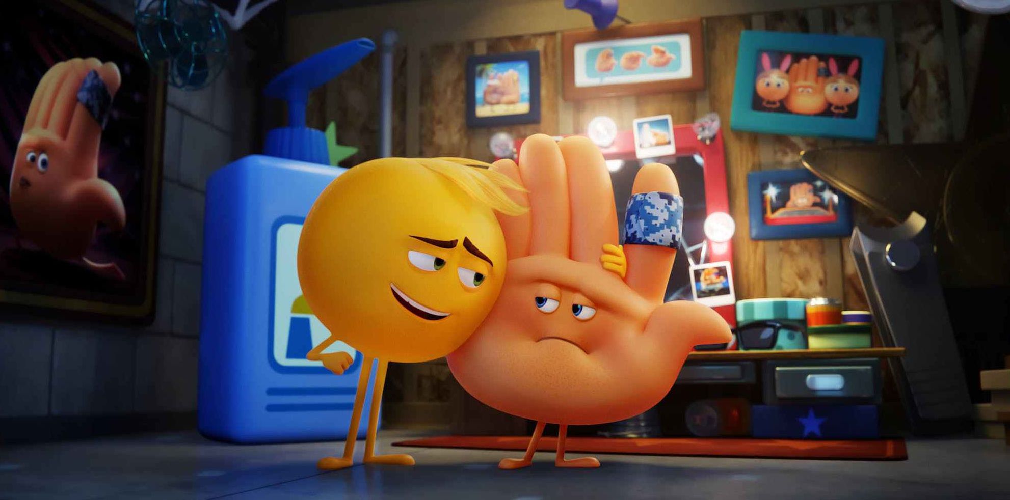 Gene (T. J. Miller) and Hi-5 (James Corden) in "The Emoji Movie"