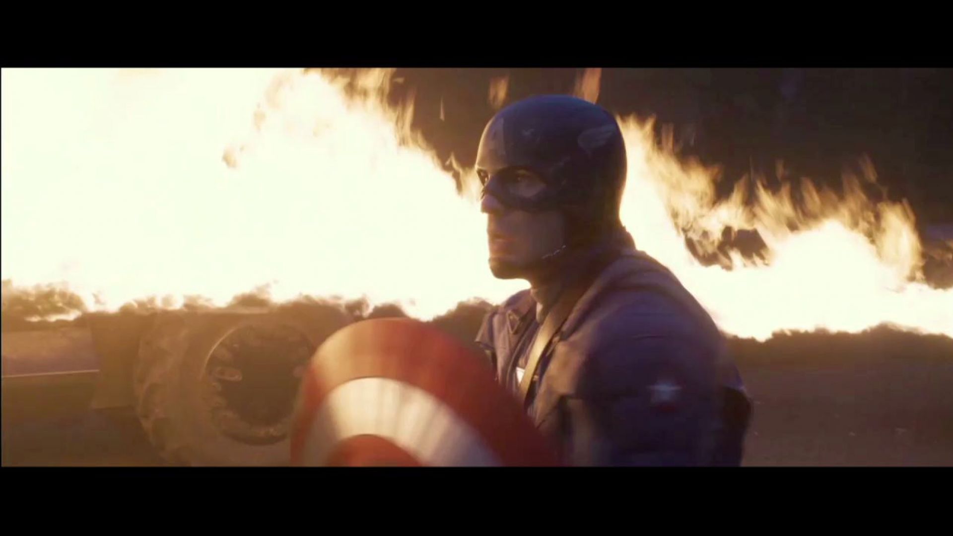 Captain America trapped by flamethrowers