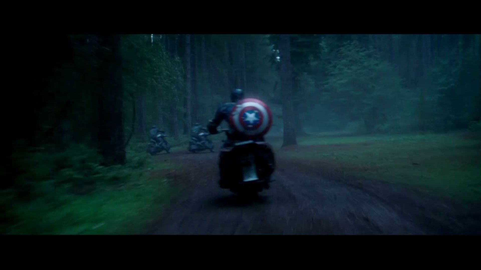 Captain America uses fire to defeat chasing motorcycles