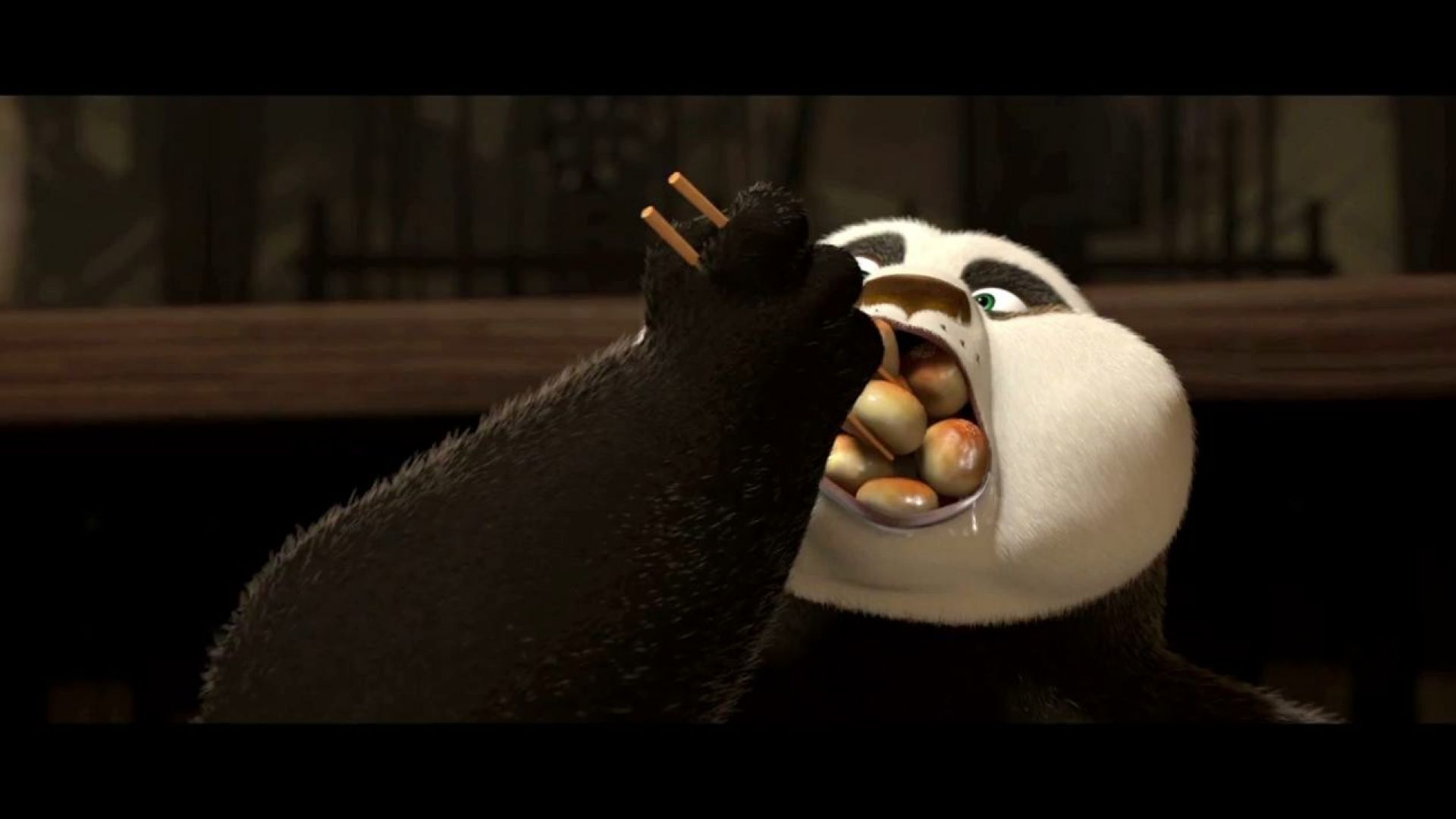 Po has to keep 40 dumplings in his mouth, Kung Fu Panda 2